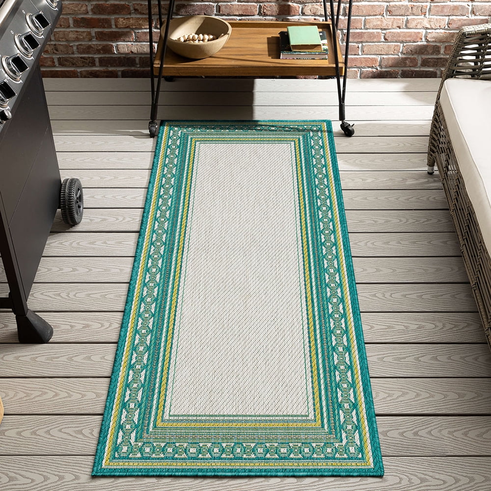 Mohawk Home Islamorada Stripe Outdoor Area Rug, Teal, 2' 6" x 6'