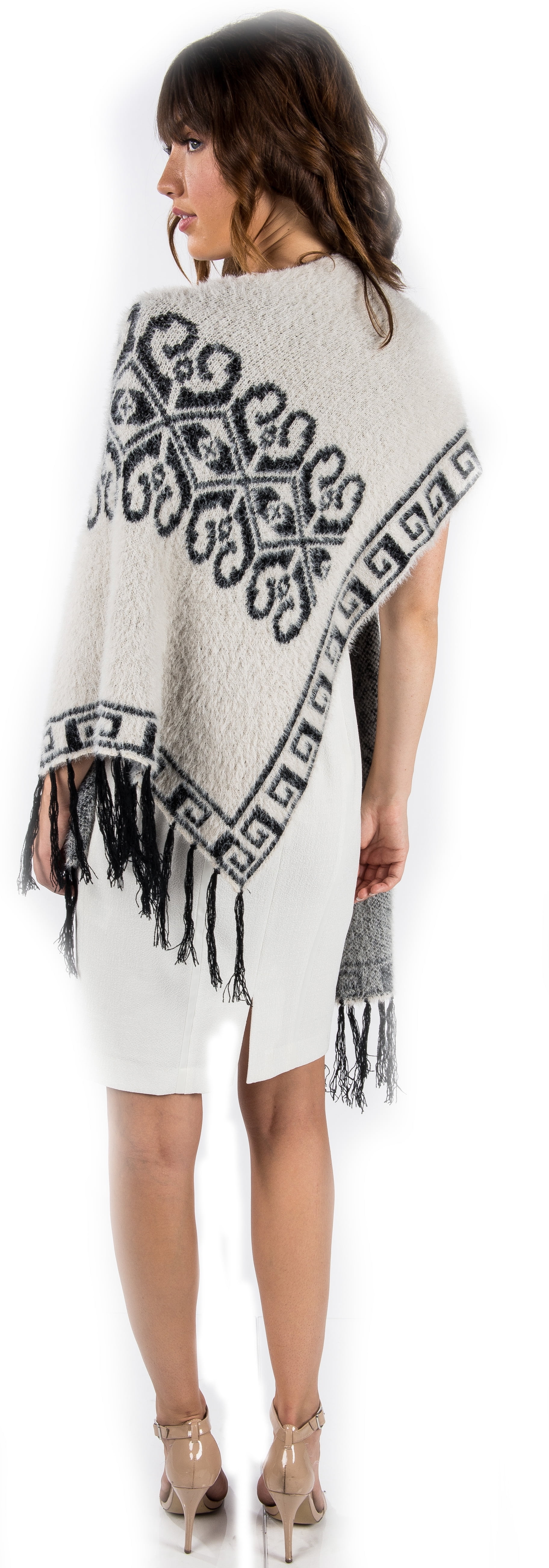 Knit Ruana Poncho Style Blanket Wrap Cape Scarf