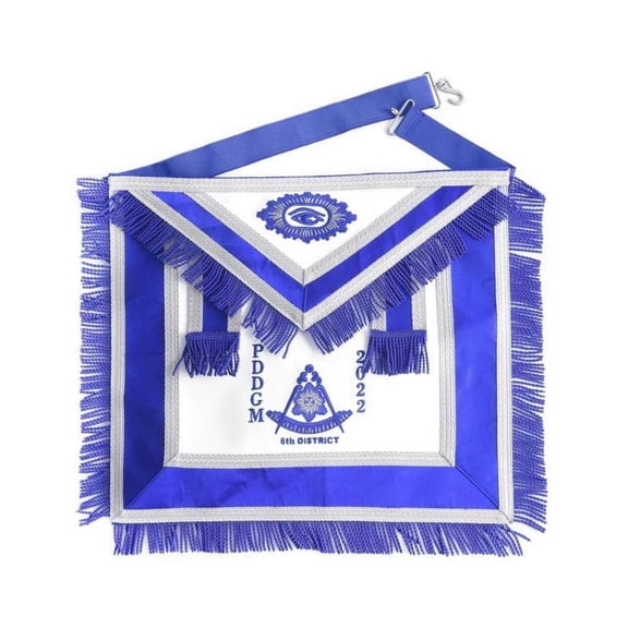 Past District Deputy Grand Master Blue Lodge Apron – Hand Embroidered with Blue Borders, Premium Masonic Regalia