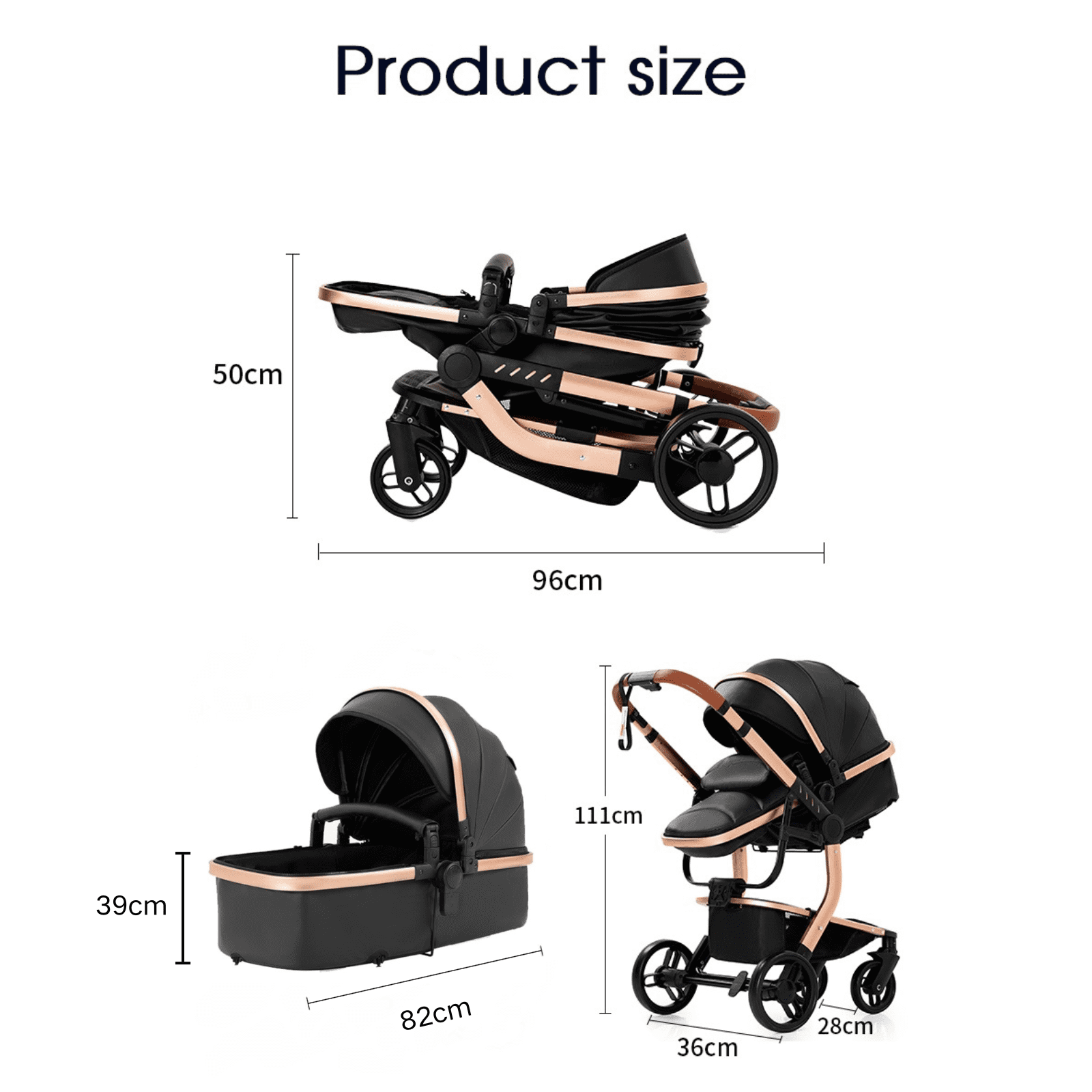 2-in-1 Baby Stroller,Convertible Toddler Stroller,Portable High Landscape Infant Pram with PU Leather,Storage Bag for Infant,Toddler,Unisex,Grey