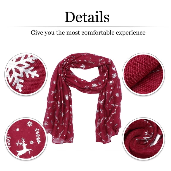 UPOUART Dark Red Christmas Scarf with Holiday Print, Stylish Winter Accessory for Women and Men
