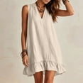 thumbnail image 6 of Horkkom Linen Dress Women V Neck Solid Color Sleeveless Summer Dresses Beach Casual Flowy dresses, S-2XL, 6 of 7