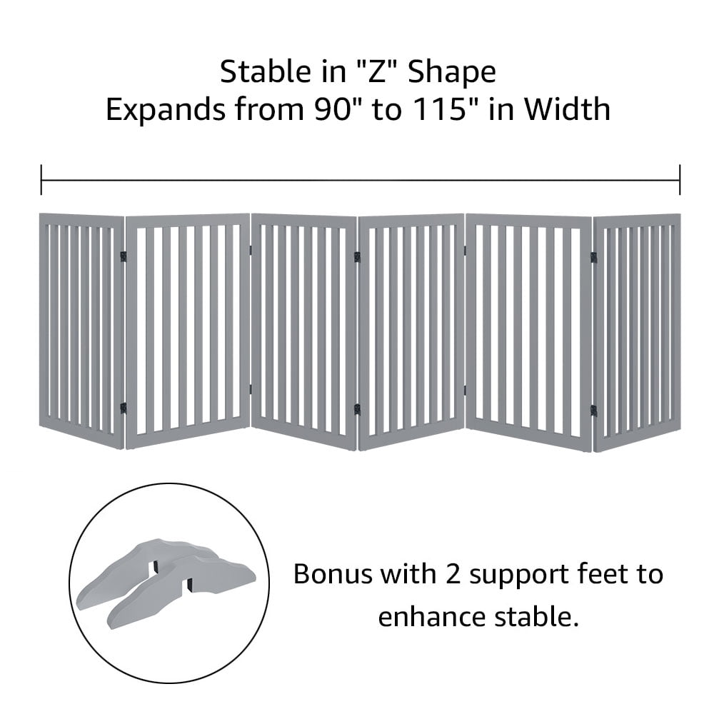 Unipaws Freestanding Pet Gate 36 inches High 6 Panels, White