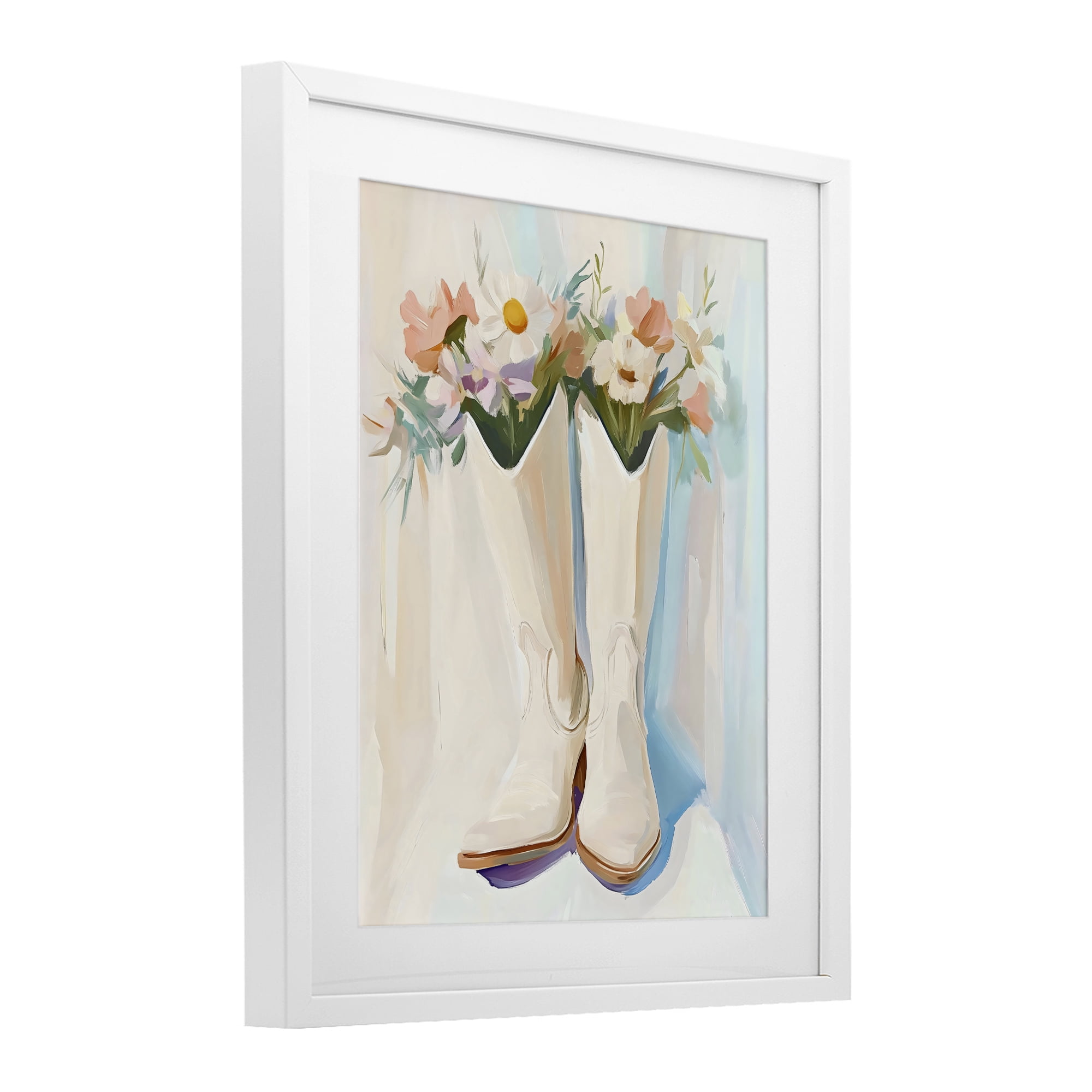 Stupell Industries Floral White Cowgirl Boots White Framed Print Under Glass, design by The Prints Vibe