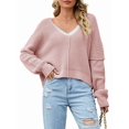 thumbnail image 2 of Women Casual V Neck Solid Color Long Sleeve Off Shoulder Loose Crop Pullover Sweater Tops, 2 of 8