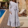 thumbnail image 1 of Ovzne Robes Grande Taille pour Femmes aux Formes Robe Mode Femmes Imprimé Floral Col Rond à Lacets Boutonnage Manches Longues Fermeture à Glissière à Lacets Robe à Taille Rétractable Robe de Printemps à Manches Longues Imprimée, 1 of 6