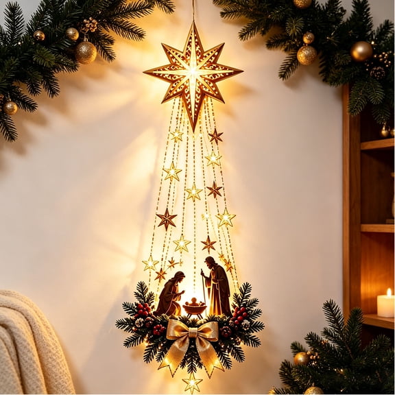 Lighted Christmas Wall Art,LED Christmas Light up Wall Decor Winter Scene Wall Art Home Decor, Xmas Art Winter Evergreen Tree Decor for Room