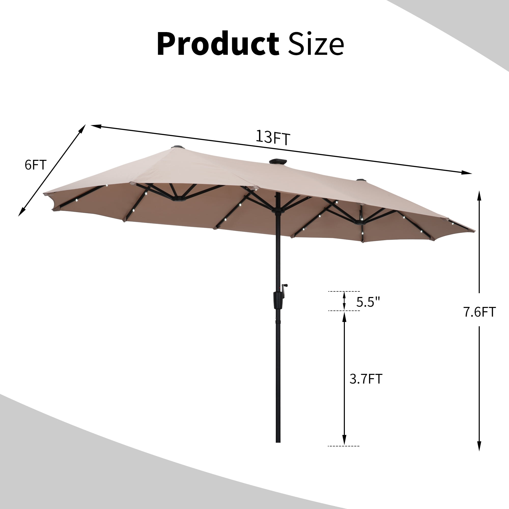 Autlaycil 13ft Solar Patio Umbrella with 36 Solar Powered LED Lights and Crank System for Garden, Deck, Poolside, Outdoor - Beige