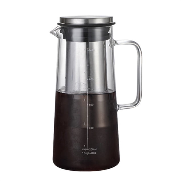 Cafetera Fría Jarra de Café Helado de Acero Inoxidable y Vidrio de 36 Onzas con Asa y Filtro de Fina de Doble Capa