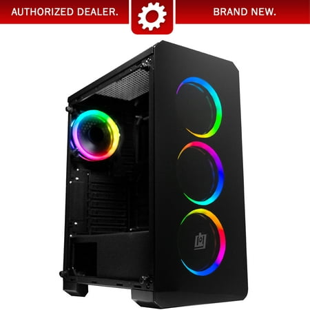 Deco Gear Mid-Tower PC Gaming Computer Case 3-Sided Tempered Glass and LED Lighting - Mini-ITX, Micro-ATX, ATX - Includes 4 120mm Double Ring Fans w/ Expansion for More, 7 Expansion Slots, 4