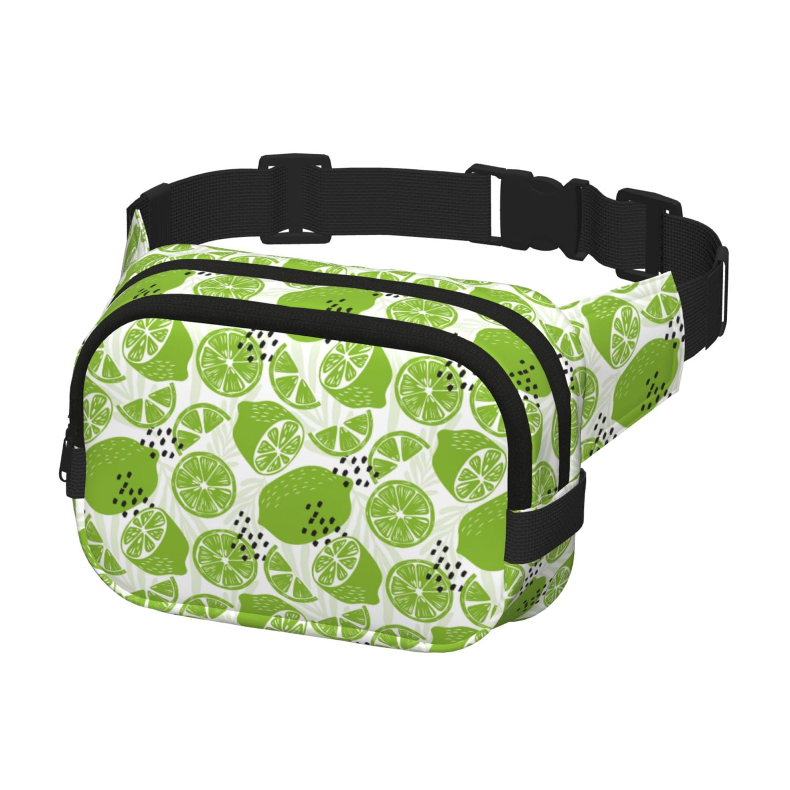 Fuzoiu Green Various Lemons Print Unisex Square Double Layer Waist Bag,Crossbody Fanny Pack Travel Workout Accessory