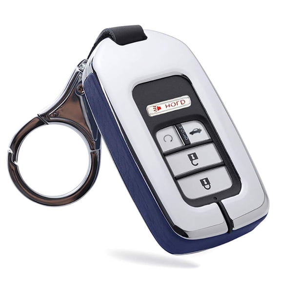 Key Fob Cover Fit for Honda Accord Civic CR-V CRV Remote Key Case Holder Shell Metal Leather Key Protection with Keychain