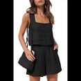 thumbnail image 2 of Conjuntos de Verano de 2 Piezas para Mujer, Sin Mangas, con Top Corto y Pantalones Cortos, de , para Descansar, para Playa y Viajes. Negro S, 2 of 7