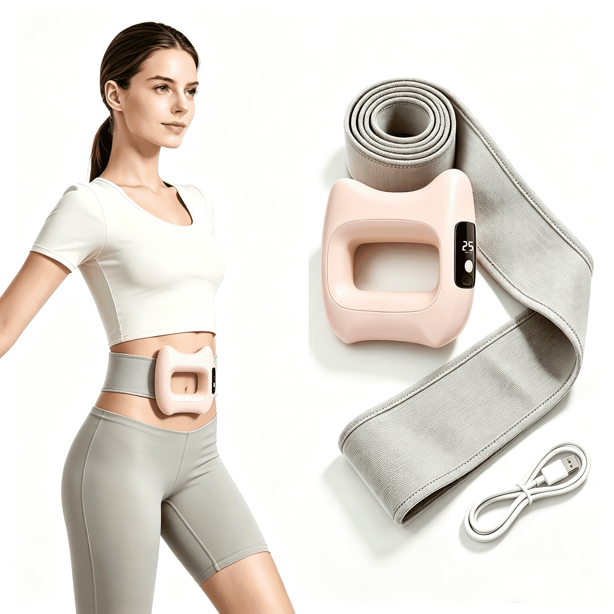 Portable Fascia Ring Massager with Belt, Full Body Vibration Sculpting Tool, Handheld or Hands-Free for Waist Back Thighs and Arms