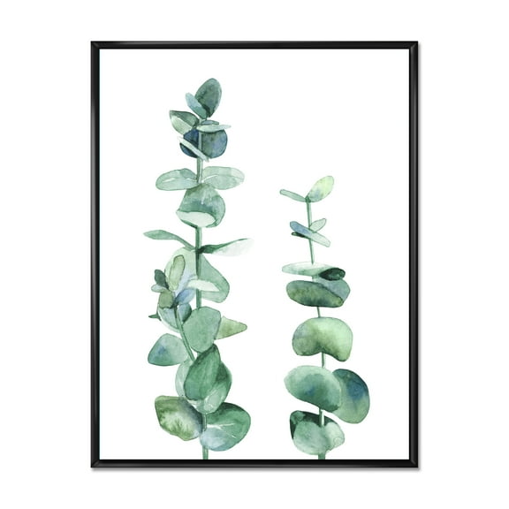 Designart 'Green Eucalyptus Branch' Tropical Framed Canvas Wall Art Print