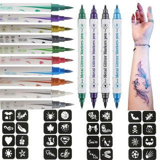 Erinde Temporary Tattoo Markers for Skin, 24 Colors Body Marker Pen + 67  Large Tattoo Stencils for Kids and Adults, Skin-Safe Dual-End Tattoo Pens