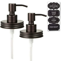 Mason Jar Liquid Soap Dispenser Lid, Stainless Steel Rustproof Pump for Kitchen Bathroom Farmhouse Decor, Hand Soap Dish Soap Lotion Dispenser, Fits 16oz Regular Mouth Jars, Bronze 2 Pack, Black