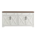 thumbnail image 2 of Tcbosik 61" Buffet Cabinet with Storage, Sideboard Cabinet with 2 Drawers and 4 Barn Doors, Modern Coffee Bar Cabinet with Adjustable Shelves for Kitchen, Dining Room, Living Room, White+Walnut, 2 of 10