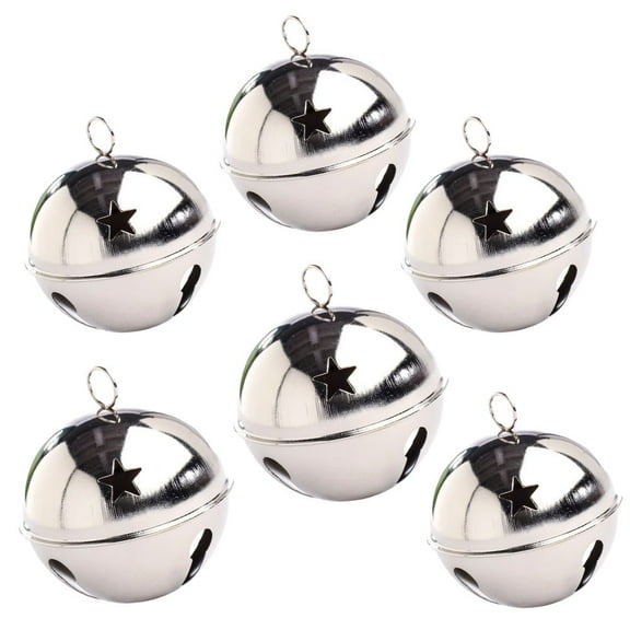 6pc Metal Silver Sleigh Bell Ornaments 80mm - for Christmas Decor - Factory Direct Craft