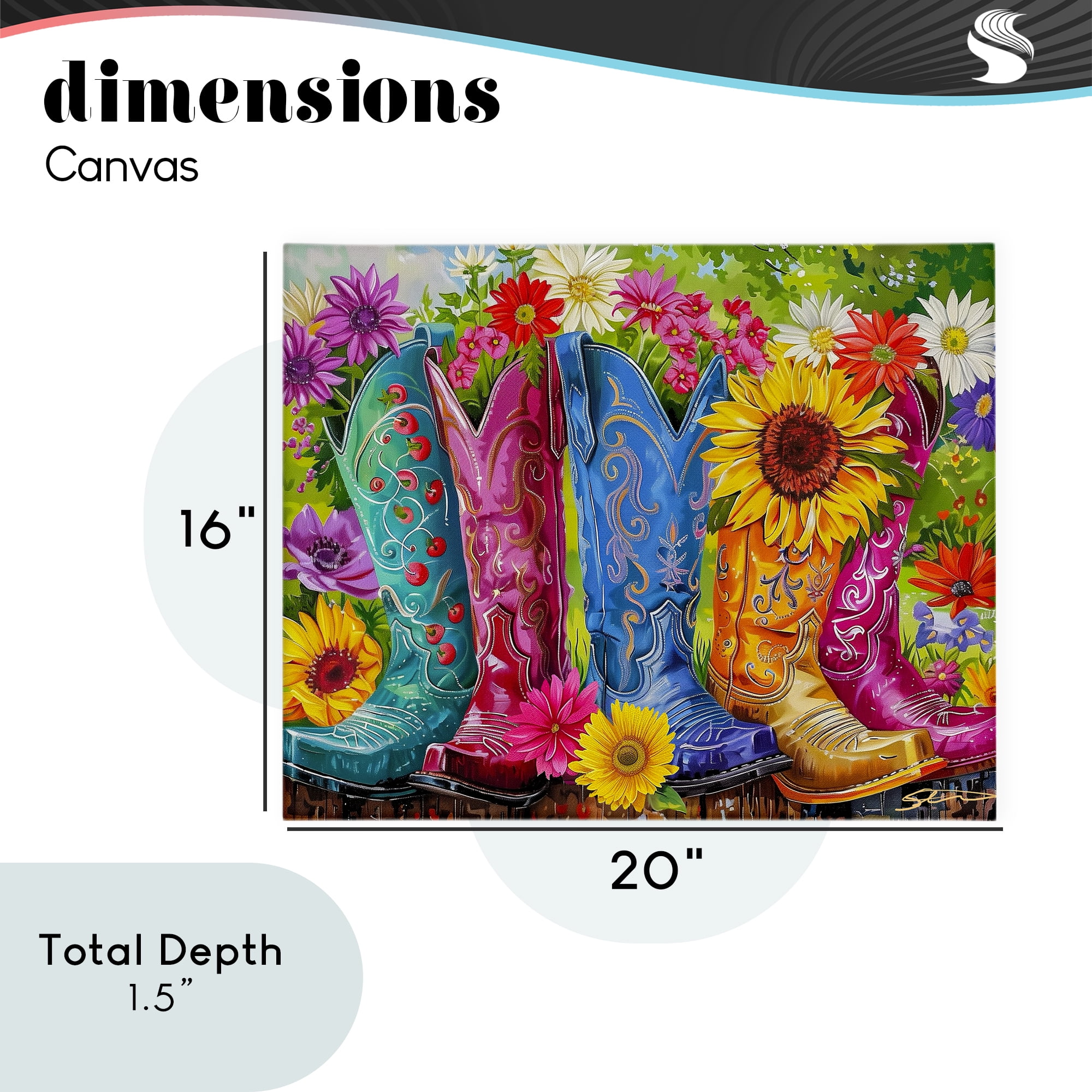 Cowboy Boots and Sunflowers Canvas Wall Art, design by Shawna Stewart