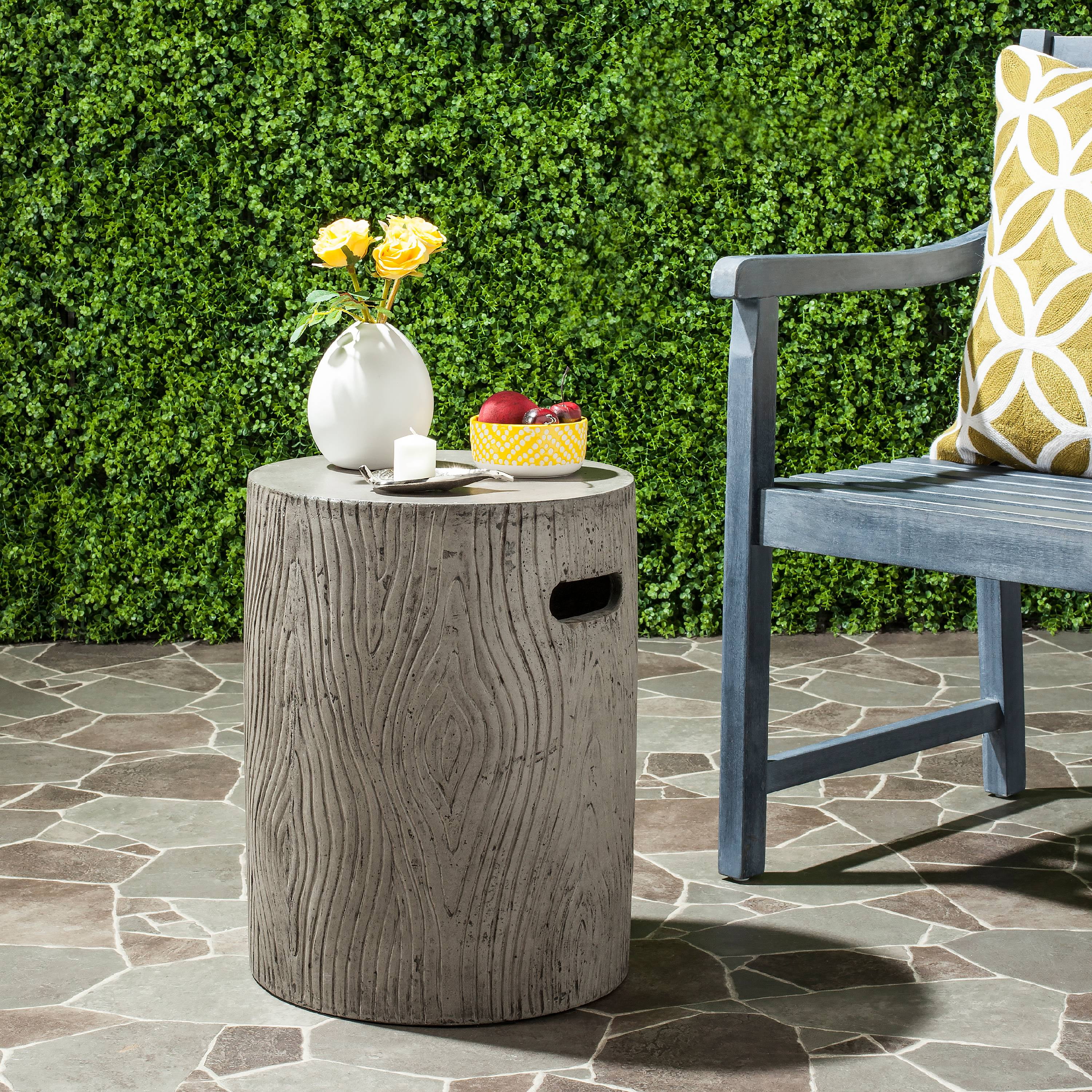 Safavieh Trunk Outdoor Concrete Round Accent Table Dark Grey
