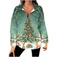 thumbnail image 2 of 1/4 Zip Pullover Sweatshirts Womens Christmas Costumes Long Sleeve Zipper Lapel Neck Oversized Holiday Tops (L, Green), 2 of 4