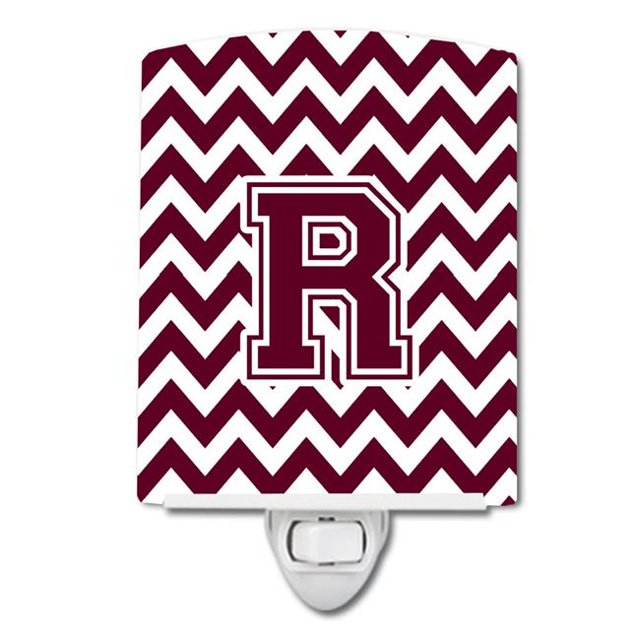Carolines Treasures CJ1051-RCNL Letter R Chevron Maroon & White Ceramic Night Light