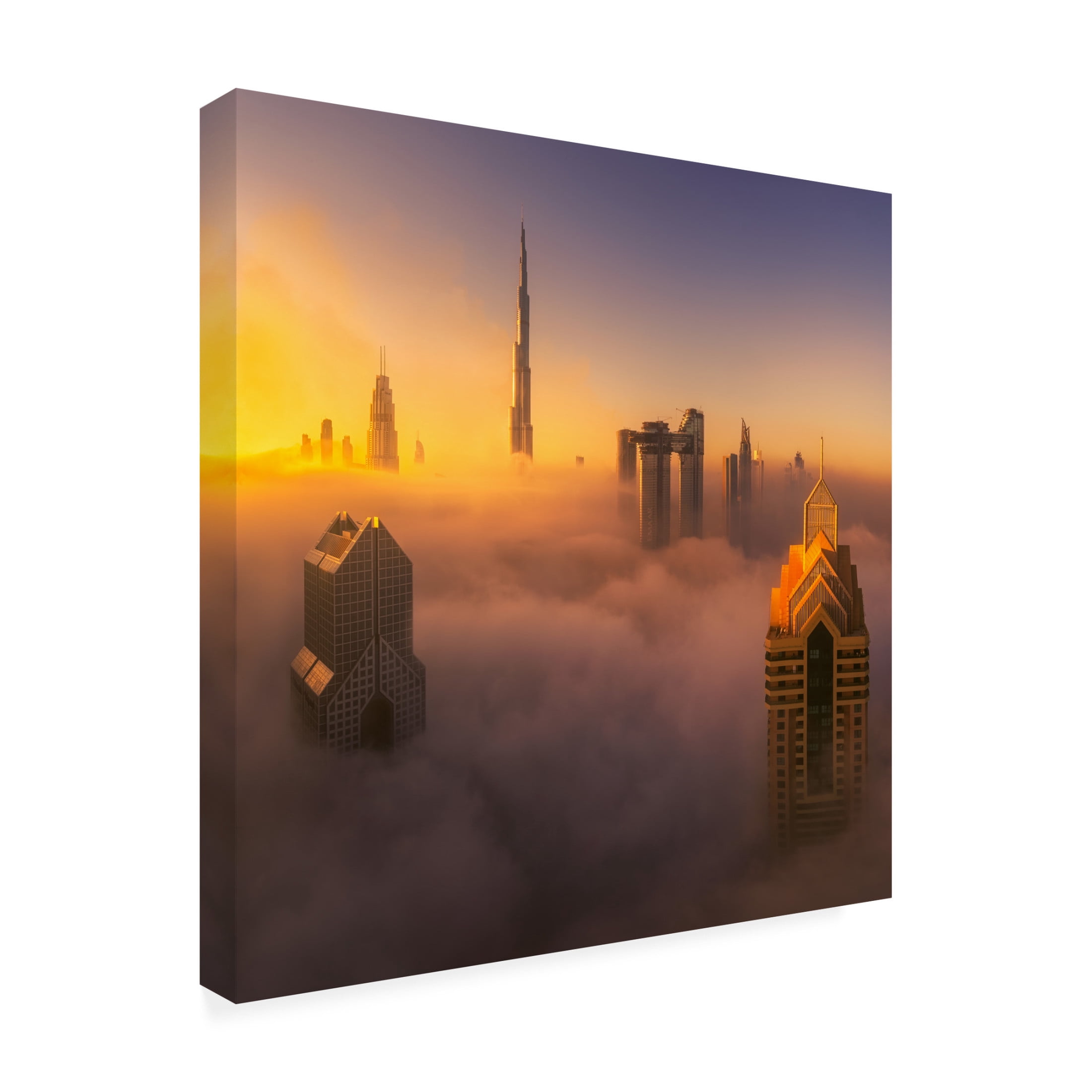 Canvas Wall Art - Joanaduenas 'Dubai Foggy Sunrise In The City' Wall Art for Living Room, Bedroom, or Office D?cor by Trademark Fine Art - 35 x 35 Inches