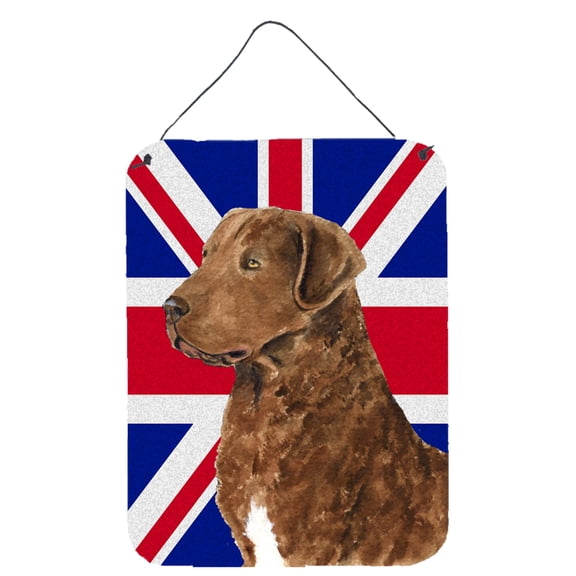 Curly Coated Retriever with English Union Jack British Flag Wall or Door Hanging Prints