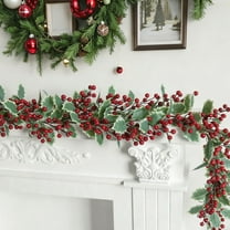 6-Foot Artificial Christmas Vine with Green Leaves and Red Berries for Holiday Decor