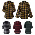 thumbnail image 4 of Otoño mujer camisa de tartán a cuadros con cuello en v botones pulóver puños manga larga suelta cami Abanopi Amarillo/Pequeña, 4 of 7