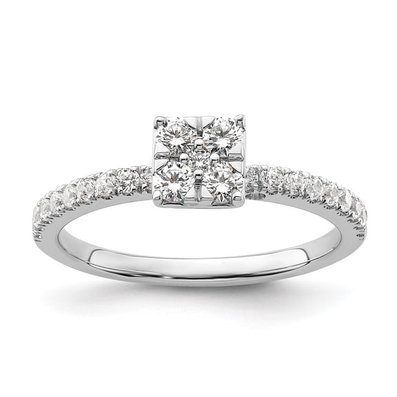 Diamond2Deal 14k White Gold Lab Grown Diamond Cluster Complete Engagement Ring for Women Size- 7