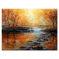 Designart ' Sunrise Glow In The Autumn Forest ' Lake House Canvas Wall Art Print