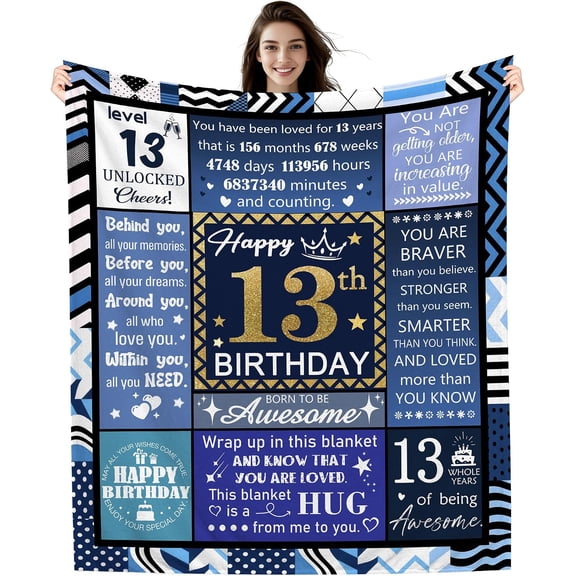 13th Birthday Blanket 13 Years Old Gifts for Boys, 13th Birthday Gift for Son Grandson Brother Nephew Cousin Friend Happy Birthday Decorations (13-him)