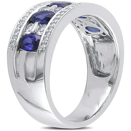 2-2/5 Carat T.G.W. Created Blue Sapphire and Created White Sapphire with Diamond Accent Sterling Silver Fashion Ring