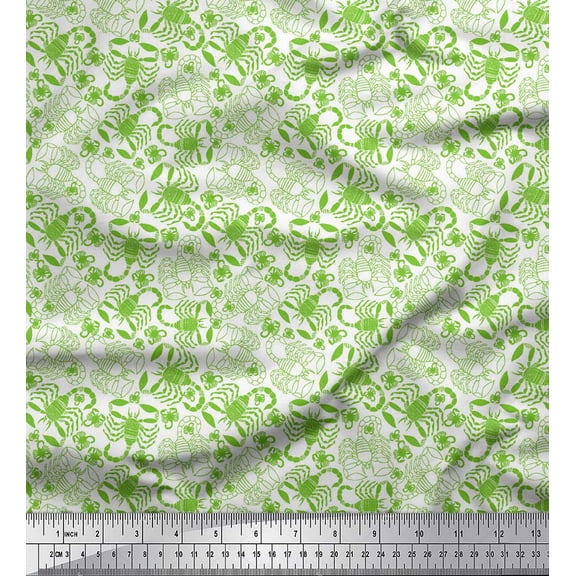 Soimoi Green Poly Georgette Fabric Scorpions Insects Print Fabric by Yard 42 Inch Wide
