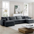 thumbnail image 3 of Modern Corduroy U-Shaped Sectional Sofa with Ottomans, 4-Seater Soft Fabric Couch in Grey for Living Room & Apartment, 3 of 10