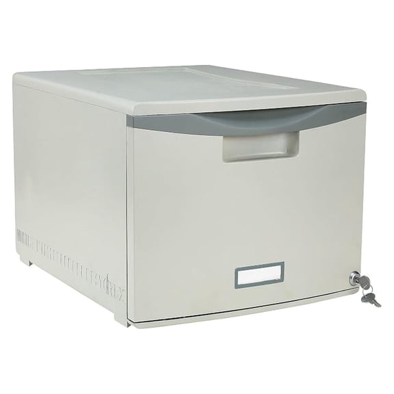 XLMD Plastic One-Drawer File Cabinet Locking Document Organizer for Home and Office Gray 1-Pack