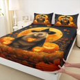 thumbnail image 4 of Manfei Halloween Bat Print King Sheets,Cute Cartoon Witch Bedding,4pcs,1 Flat Sheet,1 Fitted Sheet and 2 Pillowcases, 4 of 6