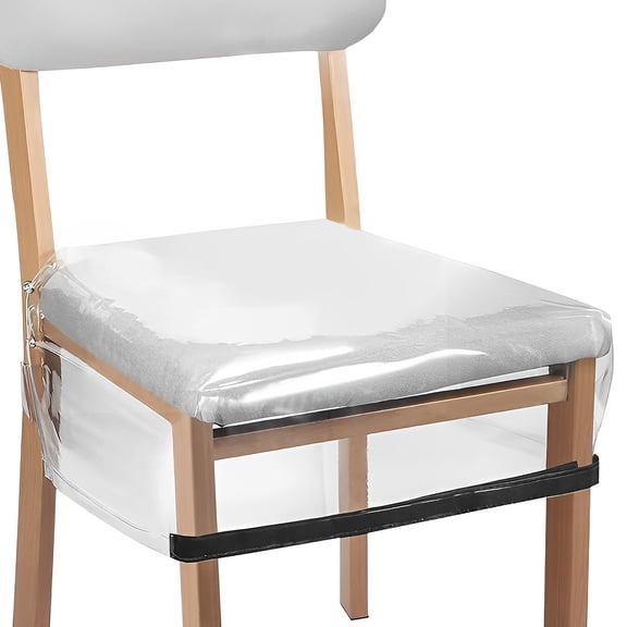 Dznils Waterproof Clear Plastic Chair Seat Covers for Dining Room, with Belt Strap, Set of 4
