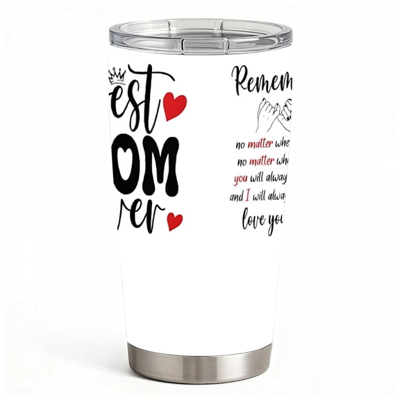 Stainless Steel Insulated Tumbler with Lid, Best Mom Ever Text Design, Double Wall Hot Cold Travel Cup, Gift for Mom