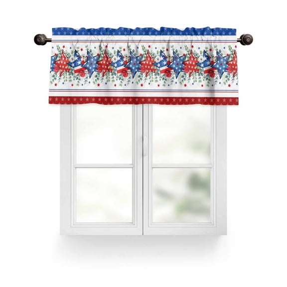 Red White Blue Patriotic Stars Kitchen Valances for Windows Eucalyptus Leaves Poppy Valance Curtains  for Kitchen /Living Room/Bedroom/ Bathroom Decor, 54"x18 " ,Rod Pocket 1 Panel,