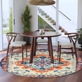 thumbnail image 4 of Boho Orange Blue Large Area Rugs for Bedroom Living Room, Soft Non Slip Carpet Bedside Rug, Ethnic Vintage Boho Geometric Art Round Floor Cover Kitchen Accent Rug 6' for Dining Room/Office, 4 of 9
