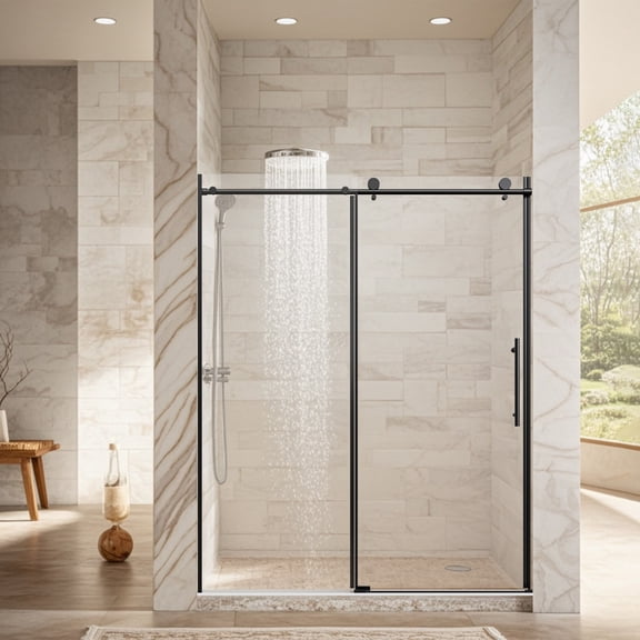 56-60"W x 76"H Frameless Single Sliding Shower Door, 1/4"(6mm) SGCC Tempered Glass, Matte Black