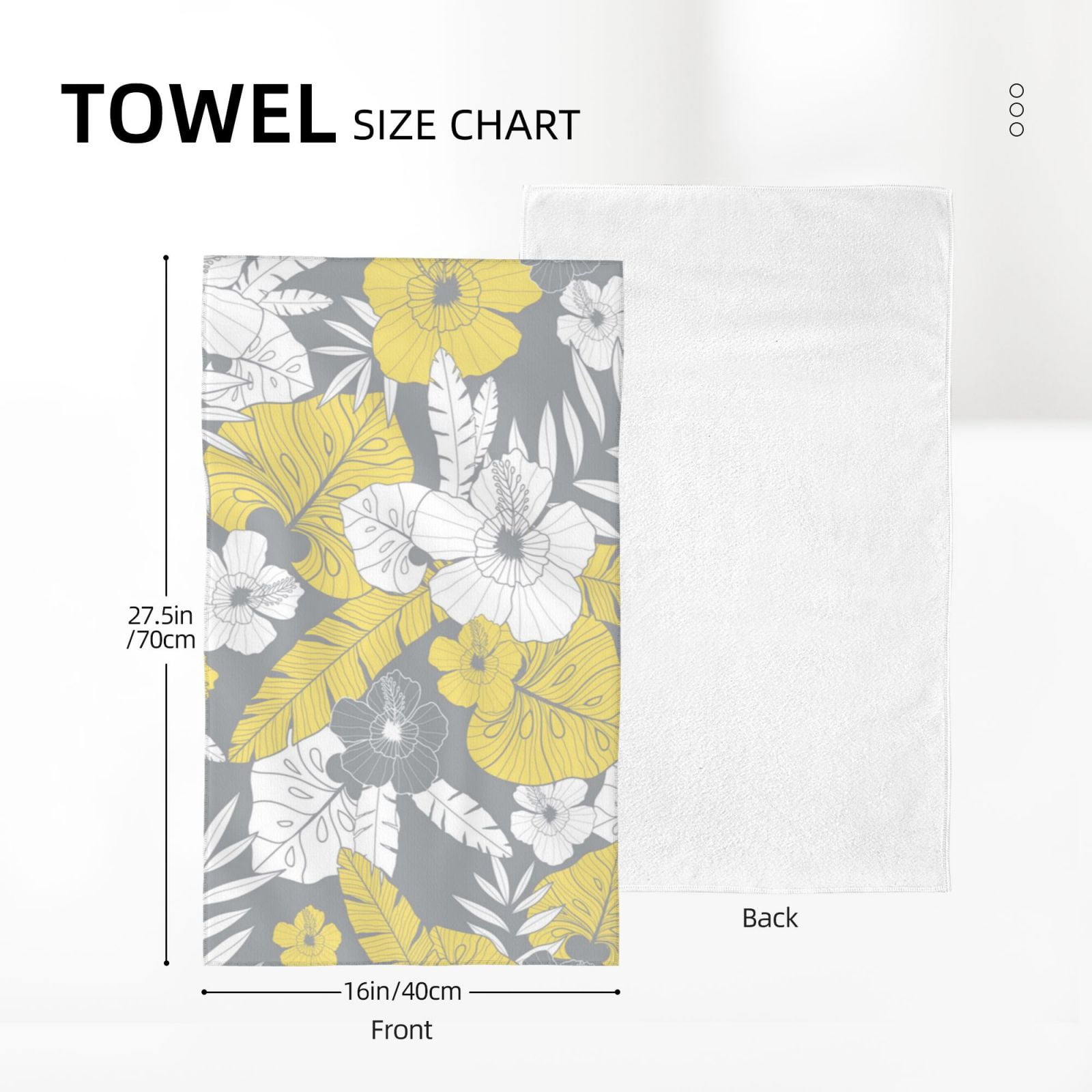 Light Yellow Grey Tropical Floral 27.5" x 16" Ultra Soft Hand Towel, Face Wash Cloth for Bathroom, Gym, Travel, Pool