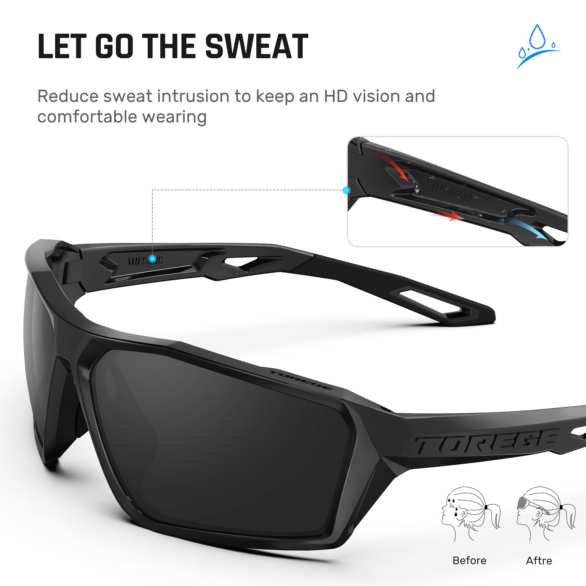 TOREGE Sports Polarized Unisex Sunglasses for fishing cycling running golfing Sunglasses Durable Lens