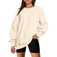 thumbnail image 3 of Sudadera de mujer de gran tamaño con cuello redondo y manga larga de forro polar, ropa para adolescentes y niñas de otoño e invierno (L), 3 of 6