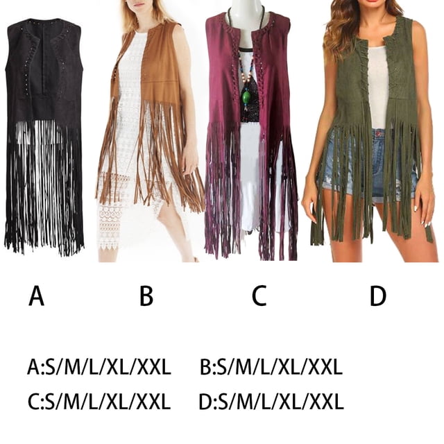 Gilet Sans Manches pour Femmes, Ouvert à l'Avant, Style Western, Respirant, à Franges, Jupe, Taille Rétractable, Cardigan, Gilet pour Usage Quotidien, Rouge Vin, P