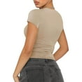 thumbnail image 5 of Elippeo Womens Summer Fitted Crop Tops Solid Color Short Sleeve Blouse Crewneck Streetwear T-shirt, 5 of 7