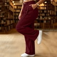 thumbnail image 6 of Oksale Corduroy Dress Pants for Women with Pockets Plus Size Pleated Front Business Casual Pants Loose Straight Leg Pants Officewear Wine M, 6 of 6